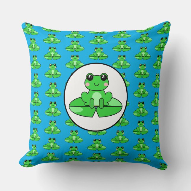 Blue and Green Frog Themed  Cushion (Front)