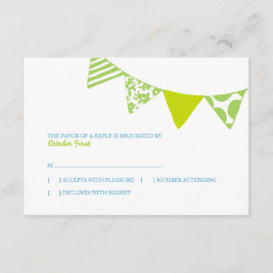 Blue and Green Fun Flags Wedding rsvp Card