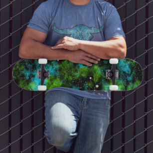 Blue and Green Galaxy Cosmic Skateboard