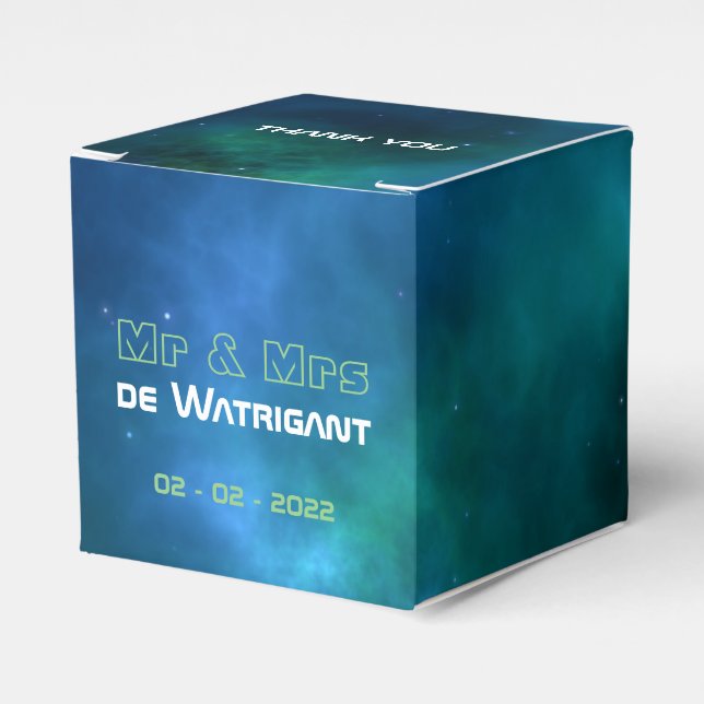 Blue and Green Galaxy Wedding Favour Box (Front Side)