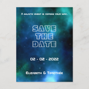 Blue and Green Galaxy Wedding Save The Date Announcement Postcard