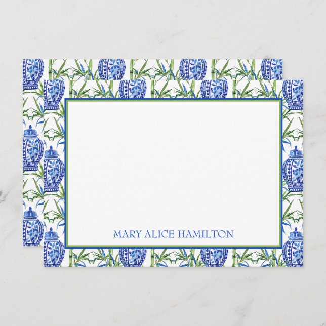 Blue and Green Ginger Jars and Bamboo Enclosure Card (Front/Back)