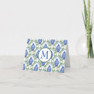 Blue and Green Ginger Jars and Bamboo Monogram Note Card