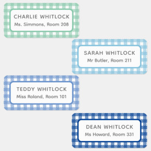 Blue and Green Gingham Plaid Four Kid School