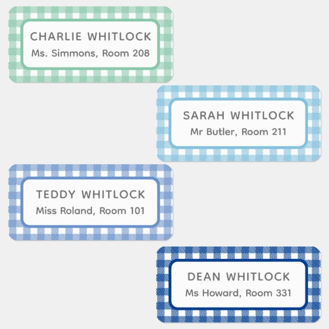 Blue and Green Gingham Plaid Four Kid School (Group)