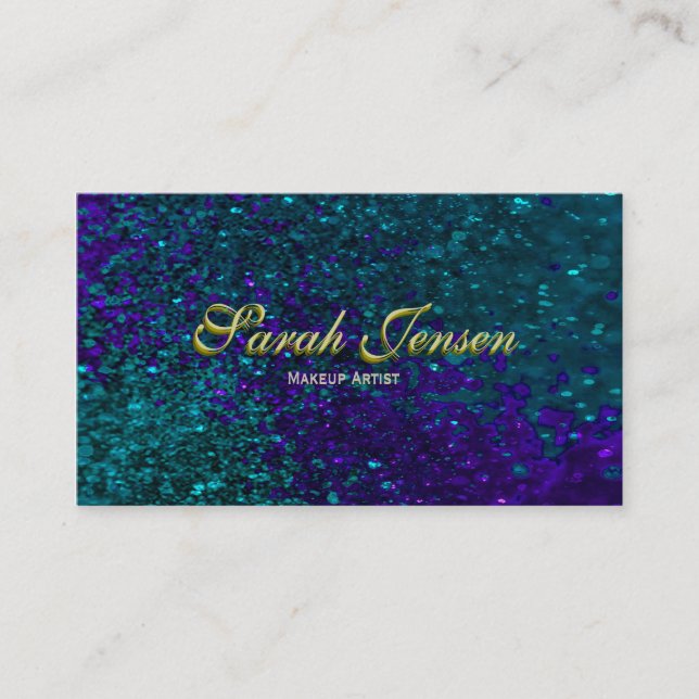 Blue and Green Glitter Business Card (Front)