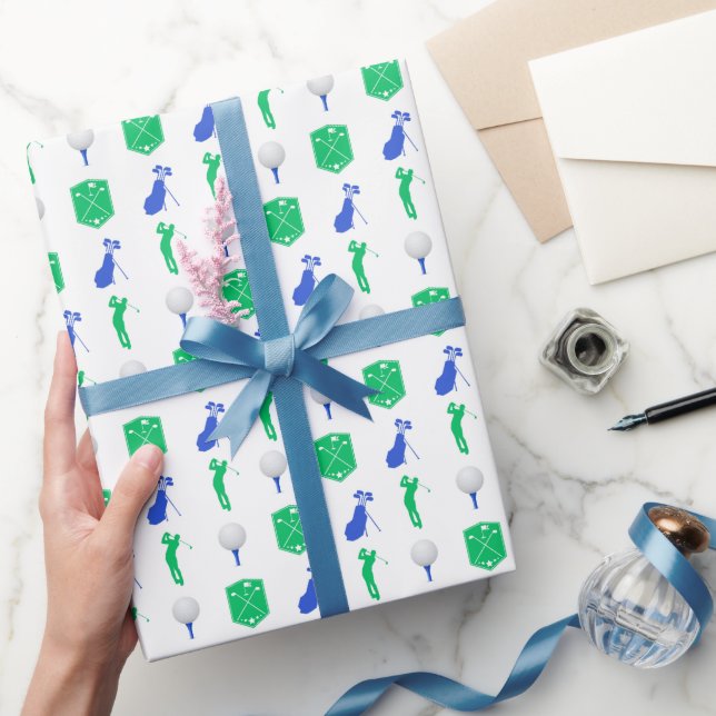Blue and Green Golf Icons Wrapping Paper (Gifting)