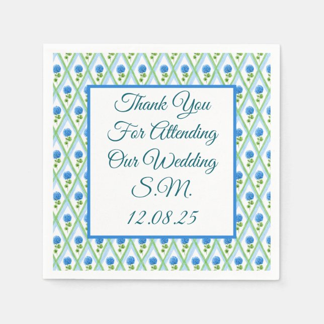 Blue and Green Grandmillenial Hydrangea Ditsy  Napkin (Front)