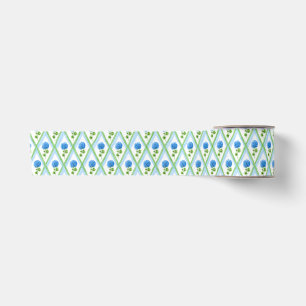 Blue and Green Grandmillenial Hydrangea Ditsy Satin Ribbon