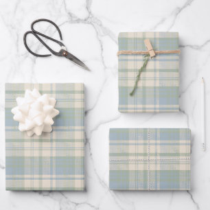Blue and Green Grandmillennial Plaid Pattern Wrapping Paper Sheet