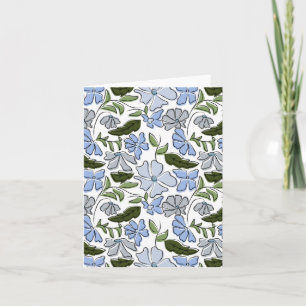 Blue and Green Hand Drawn Floral Block Print Card