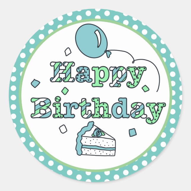 Blue and Green Happy Birthday   Classic Round Sticker (Front)