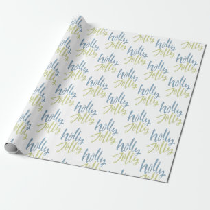 Blue and Green Holly Jolly Wrapping Paper
