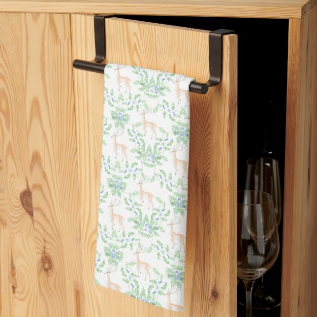 Blue and Green Holly Trellis with Deer Tea Towel (Thirds Fold)