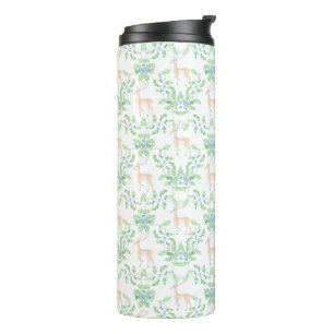 Blue and Green Holly Trellis with Deer Thermal Tumbler
