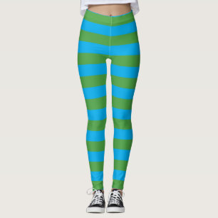 Blue and Green Horizontal Stripes Leggings