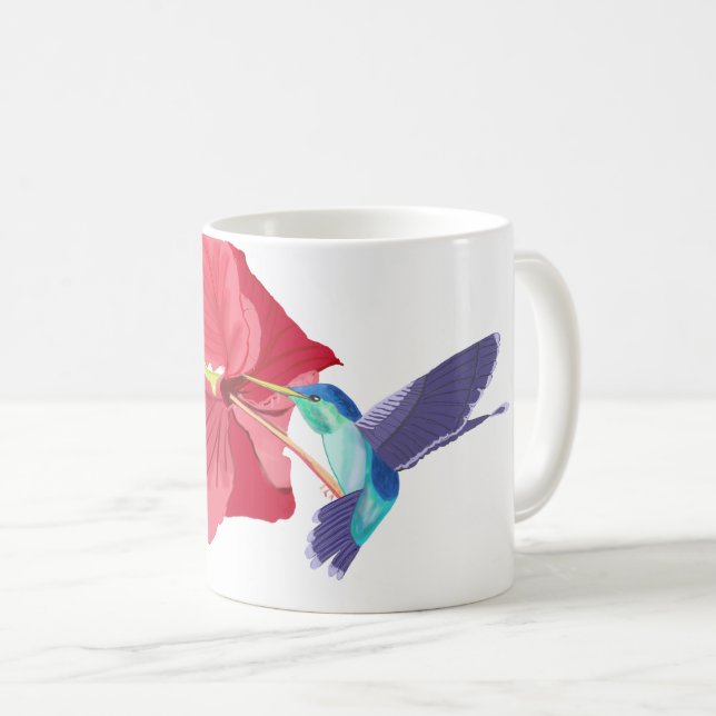 Blue and Green Hummingbird and Red Hibiscus   Coffee Mug (Front Right)