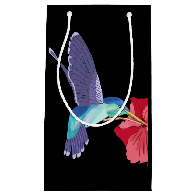 Blue and Green Hummingbird and red Hibiscus Small Gift Bag (Front)