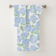 Blue and Green Hydrangea Floral Bath Towel Set