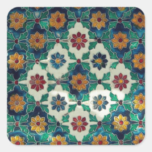 Blue and Green India Pattern Square Sticker