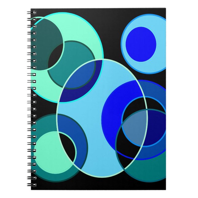 Blue and green intersecting circles design notebook (Front)