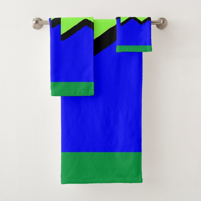 Blue And Green Jagged Geo  Bath Towel Set (Insitu)