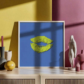 Blue and Green Kissing Lips Poster