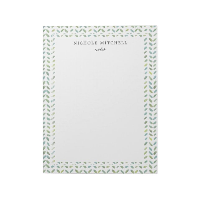 Blue and Green Leaf Watercolor Pattern Notepad (Rotated)