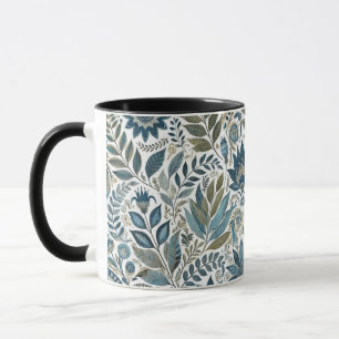 Blue and Green Leaves Floral Design Coffee Mug