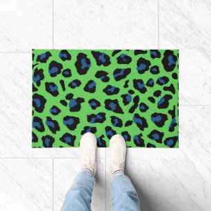 Blue and Green Leopard Print Doormat