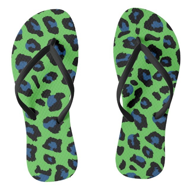 Blue and Green Leopard Print Flip Flops (Footbed)