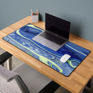 Blue and Green Liquid Abstract Desk Mat