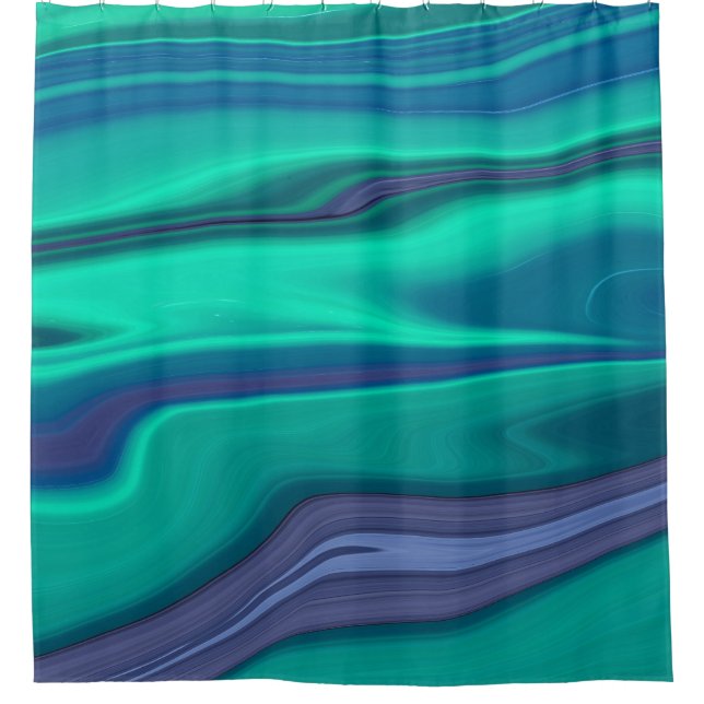Blue and Green Liquid Marble Shower Curtain (Front)