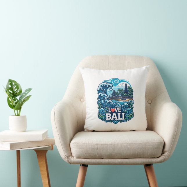 Blue and Green Love Bali Throw Pillow (Chair)