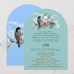 Blue and Green Love Bird Barn Wedding Invitation