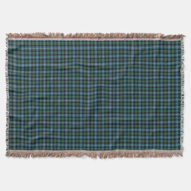 Blue and Green MacRae Clan Hunting Tartan Throw Blanket (Front)