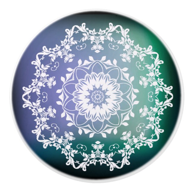 Blue and Green Mandala Ceramic Knob (Front)
