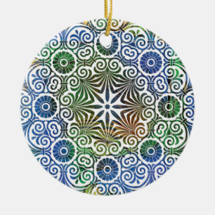Blue and Green Mandala Ceramic Tree Decoration