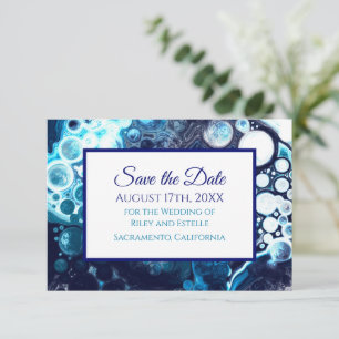 Blue and Green Marble Art Wedding Save the Date   RSVP Card