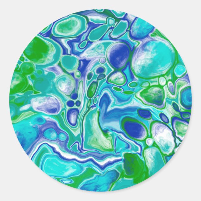 Blue and Green Marble Fluid Art Abstract  Classic Round Sticker (Front)