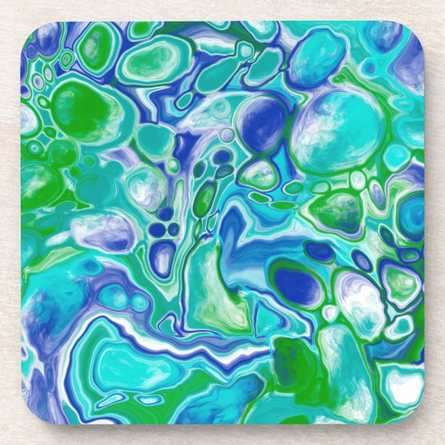 Blue and Green Marble Fluid Art Abstract   Coaster (Front)