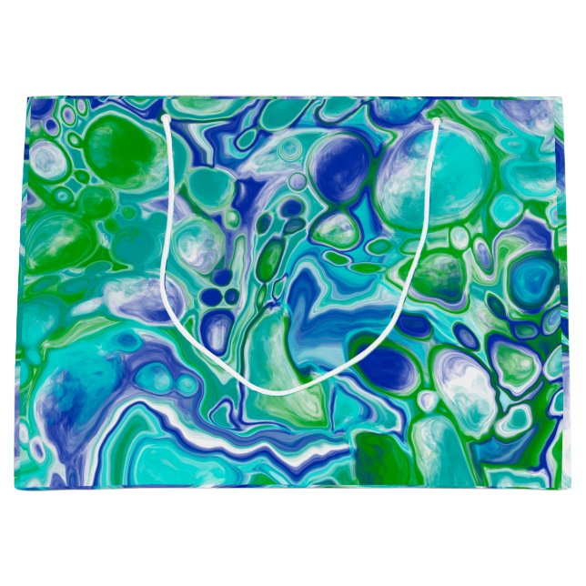 Blue and Green Marble Fluid Art Abstract   Large Gift Bag (Front)