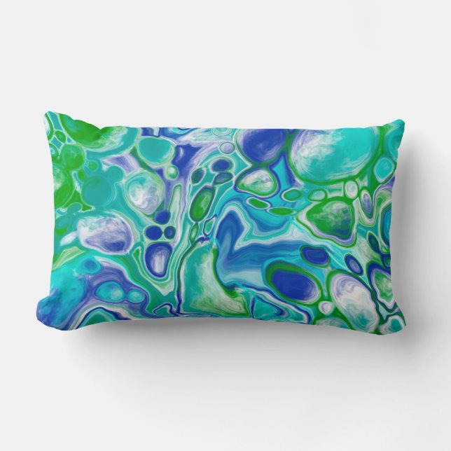Blue and Green Marble Fluid Art Abstract   Lumbar Cushion (Front)