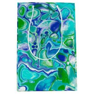 Blue and Green Marble Fluid Art Abstract   Medium Gift Bag