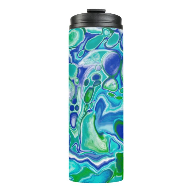 Blue and Green Marble Fluid Art Abstract   Thermal Tumbler (Front)