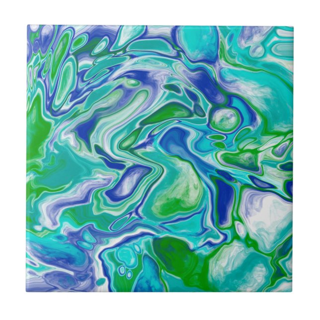 Blue and Green Marble Fluid Art Abstract    Tile (Front)