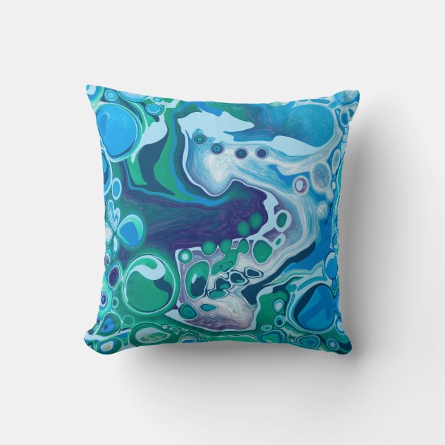 Blue and Green Marble Fluid Art   Cushion (Front)