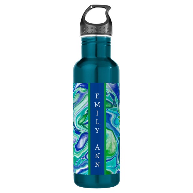 Blue and Green Marble Fluid Art Personalised   710 Ml Water Bottle (Front)