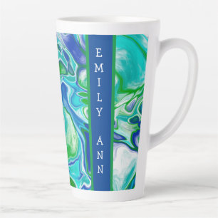 Blue and Green Marble Fluid Art Personalised Latte Mug