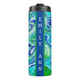 Blue and Green Marble Fluid Art Personalised Thermal Tumbler